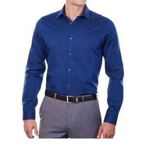 Calvin Klein STEEL Men's Regular Fit Non-Iron Dress Shirt Blue Velvet 14.5 32/33